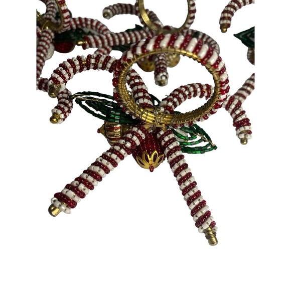 Vintage Pier 1 Beaded Christmas Crossed Candy Cane Ornament Napkin Rings 5pc Set - Picture 5 of 8